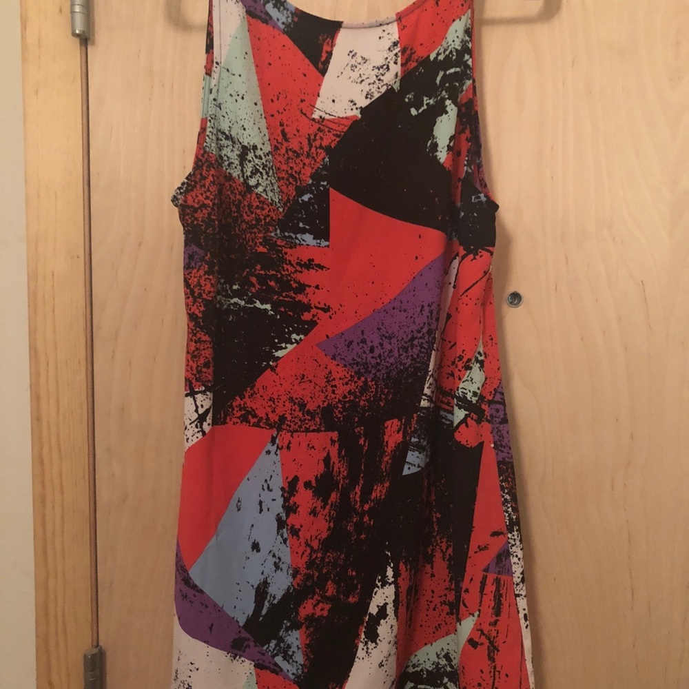 Pink black and light blue dress